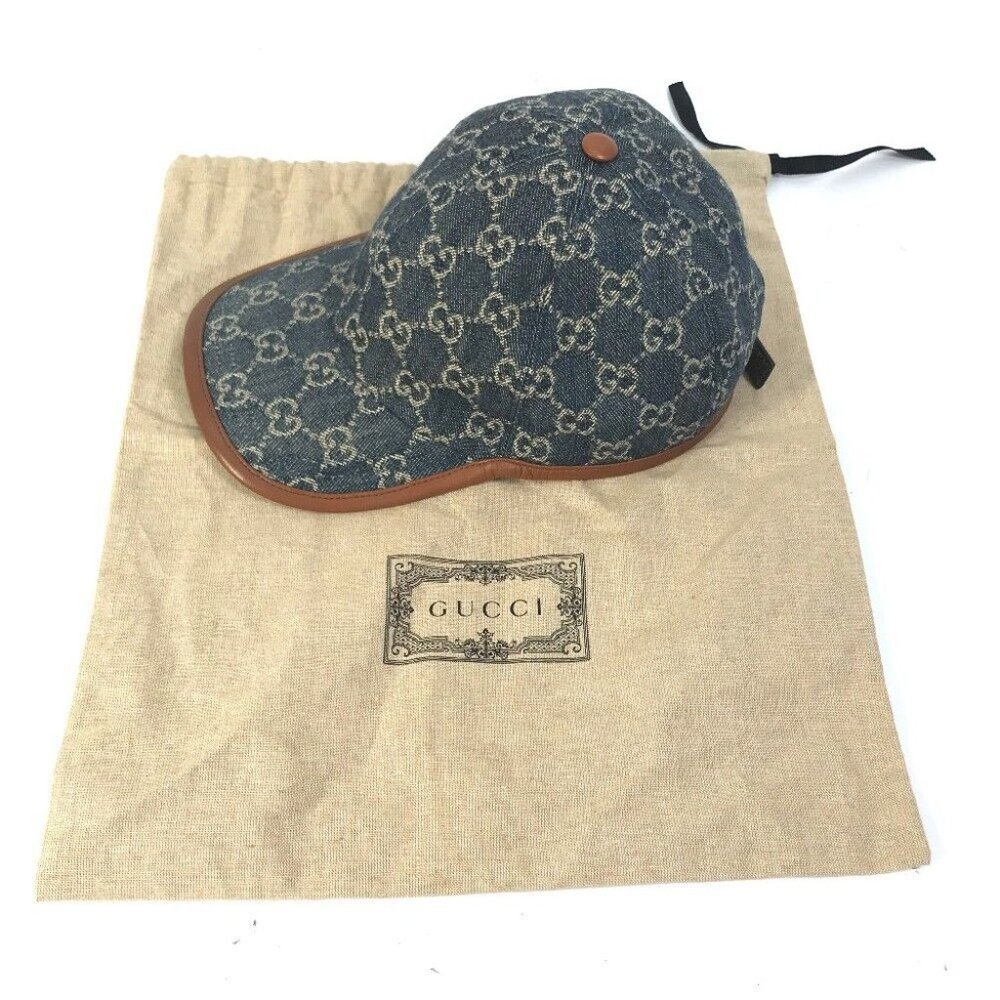 GUCCI 656206 Denim GG logo hat cap baseball cap GGCanvas Navy/Brown